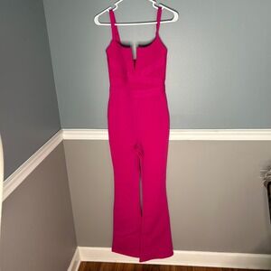 Fashion Nova‎ Misty Bandage Jumpsuit Magenta Pink Flare Leg Plunging V-Neck XS